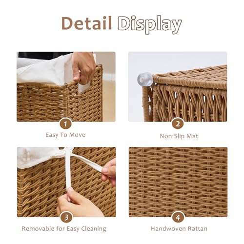 Slim Wicker Laundry Hamper with Lid, 55L Handwoven Rattan Basket with Handles, Narrow Laundry Basket with Removable Liner Bag & 2 Mesh Bags - color: Rattan with Lid, size: 55L