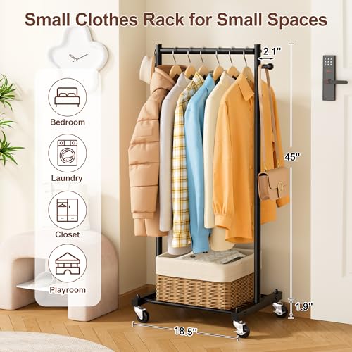 MISSLO Small Clothing Racks for Hanging Clothes 45" Short Clothes Rack with Shelves Metal Rolling Garment Rack with Wheels for Small Space, Closet, Wardrobe, Adults & Kids, Black - color: Black