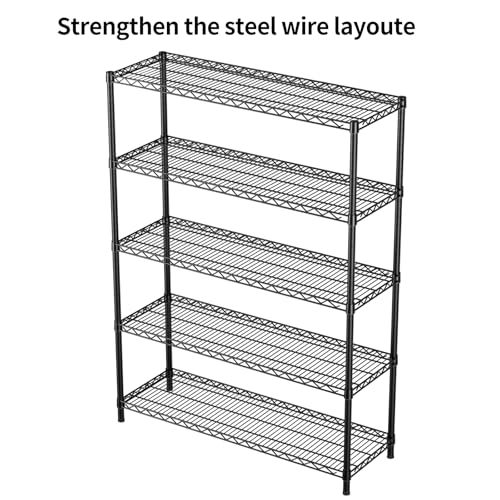 SINGAYE Shelf Closet Wire Shelving：Adjustable Metal Unit for Laundry Room Organization Bathroom Kitchen Home Garage Storage Pantry Rack Shelves - color: Black, size: 5Tier-18"Dx46"Wx77"H