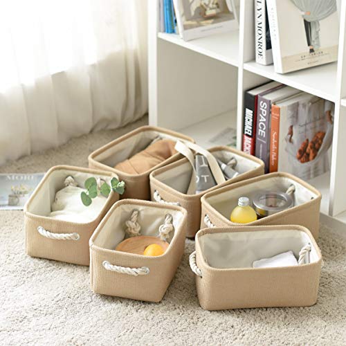 TheWarmHome Storage Basket for Organizing - Small 6 Pack 11.8x7.8x5.2 inch Fabric Storage Cubes with Cotton Rope Handle, Collapsible Storage Bins Baby Storage Toy Nursery (Beige) - color: Beige, size: 6PCS/Small -11.8Lx7.9Wx5.2H