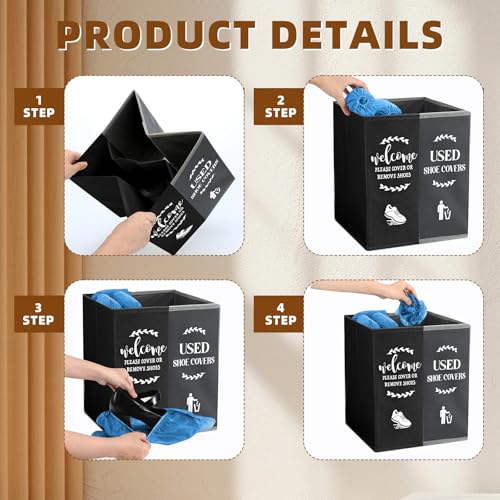 Shoe Cover Box Dispenser Foldable Storage Bin Holder with Used Shoe Covers and Welcome Please or Remove Sign for Open House Supplies (Black, Gray) - color: Black, Gray