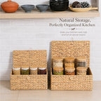 LUSYDECO Set of 3 Wicker Storage Baskets with Lid, Large Rectangular Rattan Basket Decorative Boxes, Natural Water Hyacinth Wicker Basket for Shelf Organizer, Nursery Room
