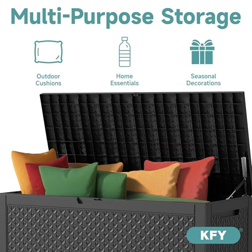 101 Gallon Waterproof Outdoor Storage Box, UV Resistant Resin Deck Box with Hydraulic Rod for Reinforced Stability, Perfect for Patio, Garden, and Pool（Black，101 Gallon） - color: Black, size: 101 Gallon