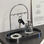 Shinpuru Metal Jewelry Organizer Stand & Key Holder Tray with Acrylic Base, Key Stand and Jewelry Tray with 5 Hooks, Perfect Key Bowl, Valet Key Tray, Ring Holder, Jewelry Dish (Silver Black) - color: Silver Black