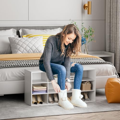 Garden 4 you Shoe Storage Bench, Cubby Shoe Rack with 12 Cubbies, 3-Tier Wood Shoe Rack Organizer, Shoe Organizer Cabinet for Entryway, Hallway, Closet and Garage, White - color: White, size: 12-cube 3-tier