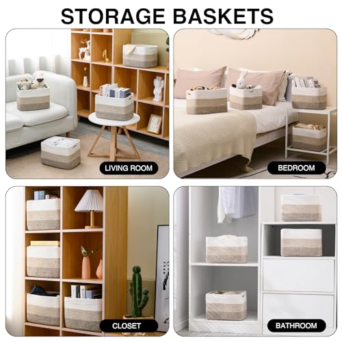 ICERZCZ Shelf Baskets for Organizing, Storage Baskets for Shelves, Woven Baskets for Storage, Cotton Rope Baskets with Handles for Toy, Book, Clothes, 12.5"Lx9.1W"x7.9H", (4 Packs) Gradient Brown - color: Gradient Brown, size: 12.5"(l)×9.1"(w)×7.9"(h)