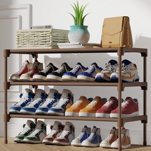 Kitsure Shoe Rack - Non-Woven Shoe Rack Shelf, Shoe Organizer for Closet, Entryway, Garage & Corridor, Stackable Shoe Shelves, 27.5" Wide - 3 Tier, Brown - color: Brown, size: 27.5" Wide - 3 Tier