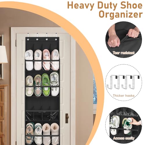 MISSLO 20 Pairs Over the Door Shoe Organizer for Closet Narrow Hanging Shoe Rack for Door Hanger Deep Pocket Door Shoe Holder Storage for Boots, Size 13 Sneakers, Black - color: Black
