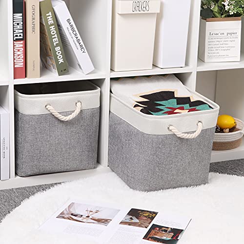 Bidtakay Storage Baskets for Organizing Large Storage Bins for Shelves 2 Pack 16x12 in Fabric Baskets for Blanket Nursery Toy Storage Collapsible Organizer Bins Closet Organizers Storage-Grey&White - color: White&Grey, size: 2 Pack-L-16x11.8x11.8 In