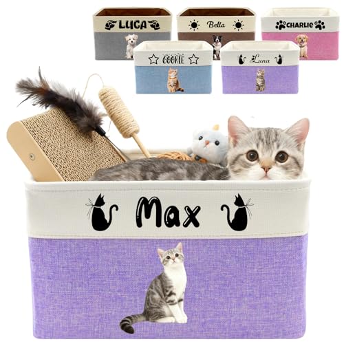 Customized Pet Toy Storage Basket - Personalized Dog & Cat Toy Organizer with Name, Foldable & Durable Fabric Bin for Pet Supplies, Organizer for Toys, Coats, Clothing, Blankets Purple - color: Purple