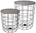 Elevon Nesting Table End Table Wire Basket Base with Wood Tops Side Table Set of 2, Gray - color: Grey