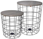 Elevon Nesting Table End Table Wire Basket Base with Wood Tops Side Table Set of 2, Gray - color: Grey