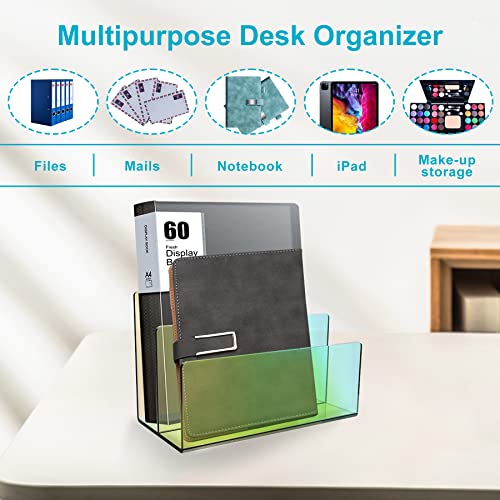 Boloyo Acrylic File Holder,1PC 2 Sections Rainbow File Organizer Mail Letter Sorter Desktop Folder Holder for Home Office School Envelope Bill Filling Paper Document - color: Rainbow, size: 2 Sections(1PC)