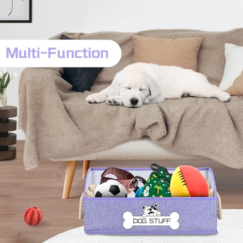 Collapsible Fabric Dog Toy Box and Storage Bin With Handle - Trapezoid Basket Chest Organizer for Pet Toys, Blankets and Accessories, Purple - color: Purple