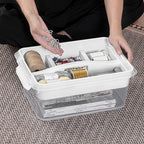 CraftGenes Craft Storage Box with Removable Tray, 20 QT Clear Plastic Organizer with Lids, White Playdoh Storage Containers for Crafts Supplies, Tools, Puzzles - size: 1-Pack