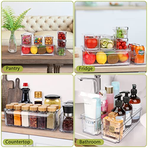 10 Pack Refrigerator Pantry Organizer Bins, Stackable Fridge Organizer Bins with Lids, Clear Plastic Food Storage Bins for Kitchen, Countertops, Cabinets, Fridge, Drinks, Fruits, Vegetable, Cereals - size: 10-PACK