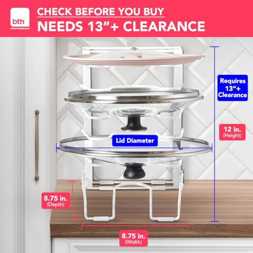 Free-Standing Adjustable Pot Lid Organizer for Cabinet - Kitchen Storage Rack 6 Adjustable Shelves, Pot Lid Holder, Pan and Pot Rack Organizer, Pantry & Inside Cabinet Organizer (13” Clearance) - color: Classic White