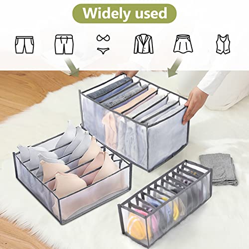 TOOVREN Wardrobe Clothes Organizer 7 Grids, Folded Clothes Organizer for Closet, Clothing Storage Bins,Washable Foldable Drawer Clothes Compartment Storage Box for Closet Bedroom Dorm Room (Gray,2PCS) - color: 2PCS(Thin Jeans Grids,Gray)