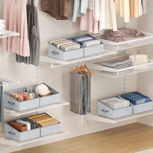 DIMJ Closet Storage Bins - Fabric Storage Baskets for Shelves, Collapsible Closet Organizers and Storage with Handles, Trapezoid Shelf Organization Storage Cubes for Purse, Toys, Books, Towel, Socks - color: Blended Gray, size: 6 Bins 11.4"x11.4"x7.8"