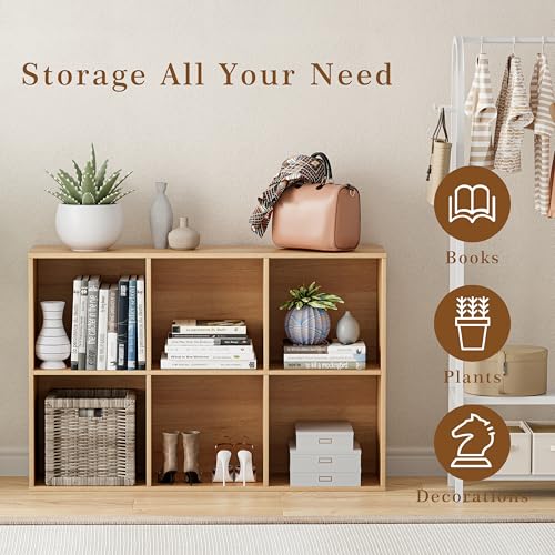 VDNEND Wooden Cube Storage Organizer with Closed Back Panel, 11in Cube Shelf Opening, Bookshelf, Display Shelf,Closet Cabinet for Home and Office (Natural Oak, 6-Cube 35.98L*9.45W*24.09H) - color: Natural Oak, size: 6-Cube 35.98L*9.45W*24.09H