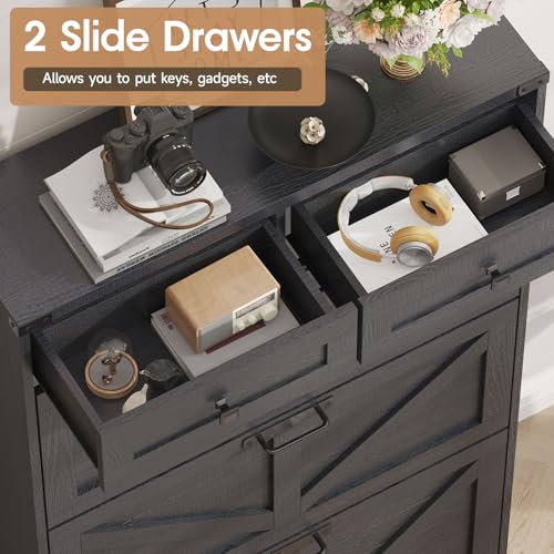 Halitaa Shoe Cabinet with 3 Flip Drawers & 2 Drawers,Freestanding Shoe Storage Cabinet for Entryway,Farmhouse Narrow Slim Organizer Rack for Foyer,Hallway,Black - color: Black, style: 3-Drawers