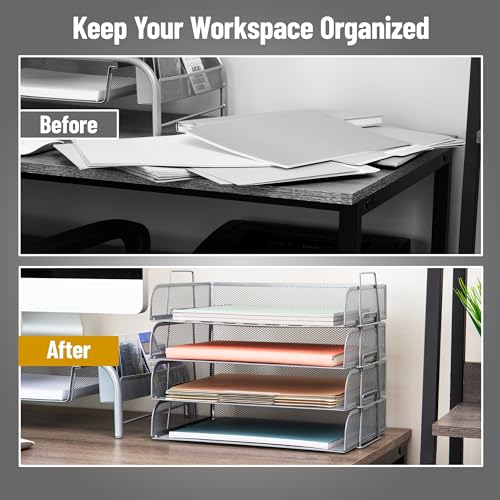 Mind Reader Stackable Paper Tray, Desktop Organizer, File Storage, Office, Metal Mesh, 4 Pcs., Silver - color: Silver, size: 13.3" x 9.8" x 11.3"