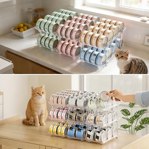 Attelite Cat Food Can Organizer, 2 Tier Can Organizer for Pantry, Rolling Stackable Cat Food Storage Rack Holds 96 (3oz) Cans, Canned Food Organizer for Pantry Kitchen Cabinet - color: 2 tier×3 set