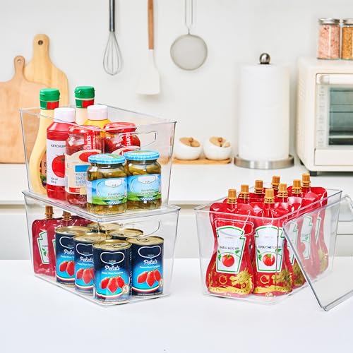 theaoo Clear Storage Bins with Lids Stackable - XLarge Plastic Containers for Pantry Organization and Storage - Perfect for kitchen,Fridge,Laundry Room,Bathroom,Garage,Closet,Cabinet Organizer -8 Pack - size: XL (Pack of 8)