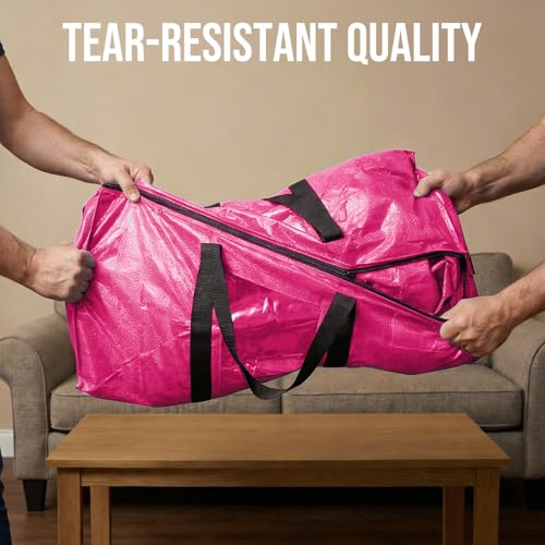 TAILI 2 Pack Pink Extra Large Moving Bags, Heavy Duty Totes with Visible Window, Wrap Around Handles, Space-Saving Storage, Alternative to Moving Boxes - color: Pink, size: 2 Large