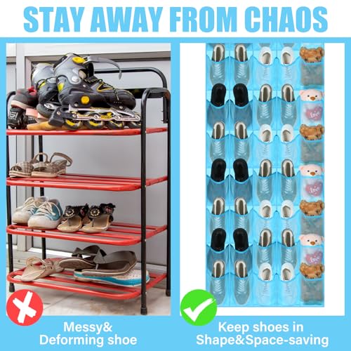 Windyun 40 over the Door Shoe Organizer Large Mesh Pocket Hanging Shoe Rack for Closet Sky Blue Nonslip Behind Door Storage Holder Back to School Organizer for Dorm Room College Classroom Storage - color: Sky Blue