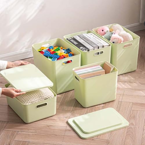 5 pack large plastic White storage bins with Lids, Toy Box Chest with Handle，Organizer Containers Baskets for Baby,Nursery，Shelves，Playroom, Bedroom，Office,Closet，home (Light Green, 5L) - color: Light Green, size: Set of 5 Large