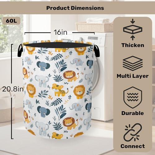 Cute Wood Animals Foldable Canvas Laundry Basket with Handles - Toy Organizer, Heavy Duty for Home，Bedroom, Dorm, Bathroom - color: Cute Forest Animals
