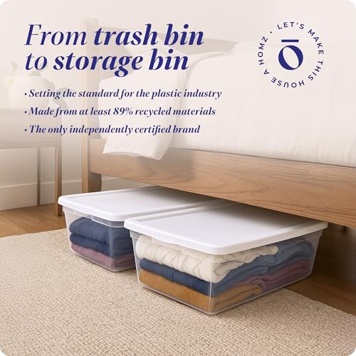 HOMZ 2-Pack Snaplock, Large Clear Plastic Storage Organizer Bins w/Lids, 41 Quart, White - Stackable Container Boxes for Bedroom, Bathroom, Garage, and Office Organization - color: White Lid, size: 41 QT (2 Pack)