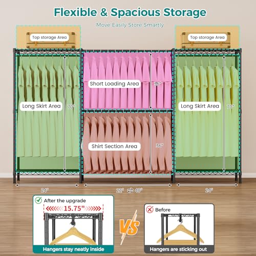 SINGAYE Clothes Rack Portable Closet Coat Wardrobe Heavy Duty Clothing Racks System Organizers and Storage for Hanging Clothes Garment Rack Adjustable with Shelves 15.8" D*(77-88) W*76.5" H Black