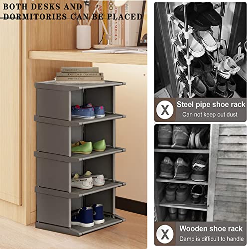 AFOORD Narrow Shoe Rack12Tiers, Tall Skinny Shoe Organizer, Small Space and Vertical Shoe Rack, Suitable for Entryway,Hallway,Closet, Corner, Bedroom and Garage Shoe Shelf (Classic Grey