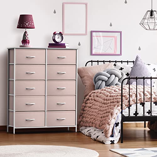 Sorbus Kids Dresser with 10 Drawers - Storage Unit Organizer Chest for Clothes - Bedroom, Kids Room, Nursery, & Closet (Pink, 34 x 12 x 47-10 Drawer) - color: Pink, size: 10 Drawer