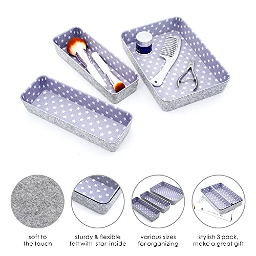 Welaxy Desk Drawer Organizer Bins with Modern Pattern Home Office Storage Bin Sturdy Small Sharrow Cozy Cubby Organize Box Gifts idea 3-Piece (Star) - color: Gray Star