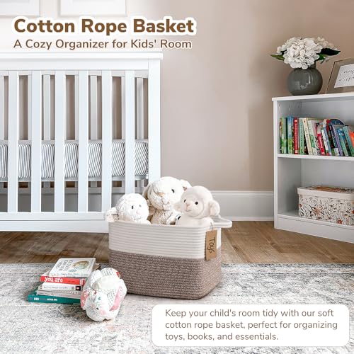 Goodpick Woven Storage Basket, Cotton Rope Baskets for Toys, Books, Small Baby Laundry Baskets with Handles, Rectangle Dog Toy Basket for Living Room, 13 x 10 x 9 Inches - color: Brown, size: 13"L x 10"W x 9"H