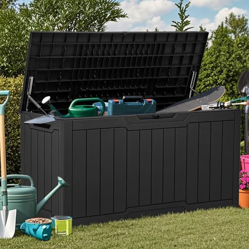 YITAHOME 80 Gallon Resin Deck Box, Weather Resistant Outdoor Storage Box, Lockable Indoor Outdoor Storage for Supplies and Essentials, Black - color: Black, size: 80 Gallon, style: Deck Box
