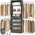 Aheaplus Closet System, 4-9 Ft Closet Organizer with 4 Wooden Drawers, Wood Closet Organizer System with Tower, Walk-in Closet Organizer Wardrobe Clothes Rack with 4 Hanging Rods, Black Oak - color: Black Oak