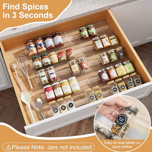 10-Pack Adjustable Spice Drawer Organizer, Expandable Seasoning Rack Tray (13" to 26"), Acrylic Insert with Anti-Slip Mat for Kitchen Cabinet (Jars Not Included) - size: 10-Pack