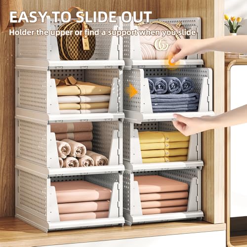 5 Packs Stackable Plastic Storage Basket for Closet Foldable Closet Organizers and Storage Bins for Shelves Storage Drawer Container for Clothes, Wardrobe, Pantry, 5L - color: White