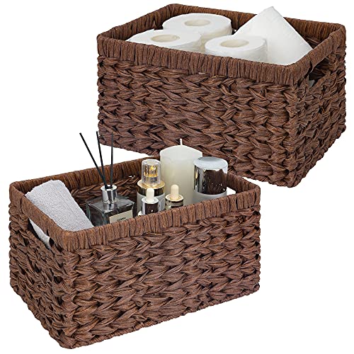 GRANNY SAYS Wicker Storage Baskets for Shelves, Wicker Baskets for Organizing, Waterproof Woven Basket for Pantry, Rectangle Basket for Shlef, Brown, 2-Pack - color: Brown, size: 13"L x 8 ¼"W x 7"H