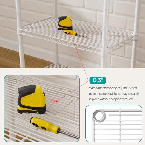 SINGAYE 5 Small Wire Shelves Kitchen Pantry Close Home Organizers and Storage Bathroom Shelf Laundry Room Organization Adjustable Book Metal Garage Shelving Unit - color: White, size: 5-Tier 9.92"D X 15.72"W X 55."H