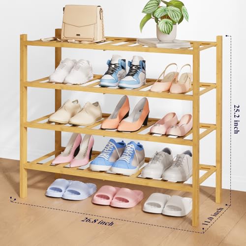 Kitsure Bamboo Wooden Shoe Rack for Closet - Stackable Shoe Organizer with Modular Structure, Space-Saving Shoe Shelf for Entryway, Living Room, Bedroom, 26.8" Wide - 4 Tiers, Natural - color: Nature, size: 26.8"Wide - 4 Tiers