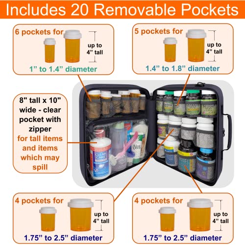 Extra-Large Pill Bottle Organizer, Medicine Bag, Carrier for Medications, Vitamins, and Medical Supplies - Modular Travel Medicine Organizer and Home Storage Med Bag - Dark Gray (with Lock) - style: XL - 1 Compartment - Std Config