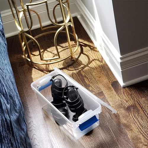 HOMZ 5-Pack Latching Lid, Clear Plastic Storage Organizer Bins, 7.5 Quart, Blue Latch - Stackable Organizing Containers for Home, Garage, and Office - color: Blue, size: 7.5 QT (5 Pack)