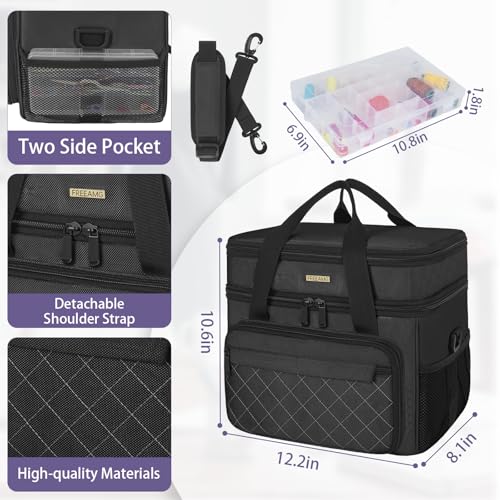 Sewing Storage Bag with Removable Tray Large Capacity Sewing Aaccessories Organizer Travel Sewing Case with Shoulder Strap Double-Layer Sewing Organizer Bag Black (Bag Only) - color: Black