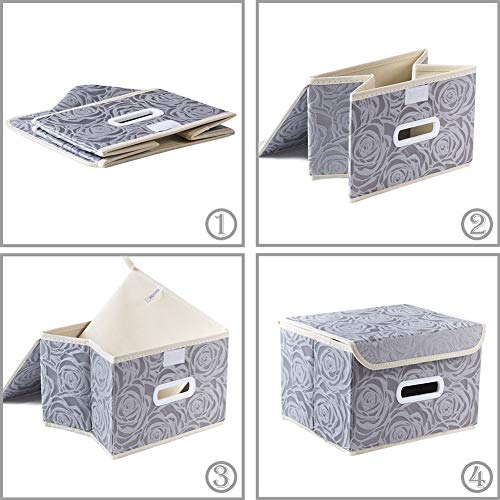 PRANDOM Stackable Storage Boxes with Lids [5-Pack] Fabric Decorative Storage Bins Cubes Organizer Containers Baskets with Cover Handles Divider for Bedroom Closet Living Room Grey 9.8x7.9x6.7 Inch - color: Gray, size: Small(5-Pack)