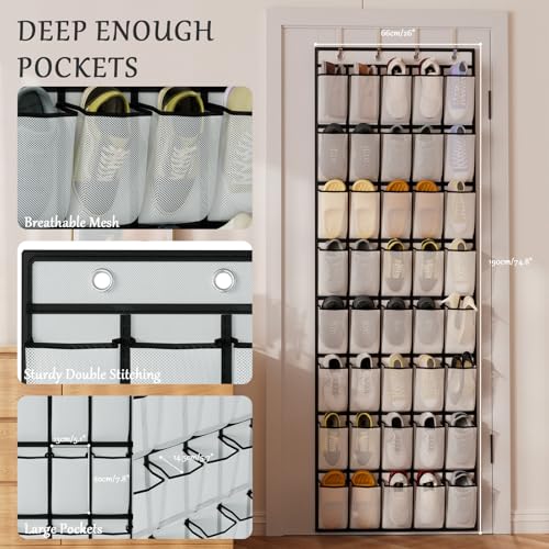homyfort Over the Door Shoe Organizer, 40 Large Breathable Mesh Pocket,Space Saving Hanging Shoe Rack,Shoe Storage Holder for Entryway Bedroom Closet - color: Oxford-like White, size: 1 Pack 40 Pockets